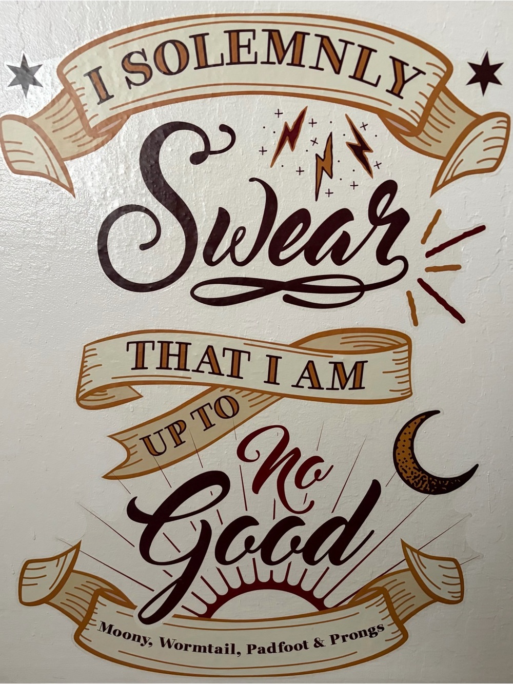 26”-tall, 19.5”-wide 2-piece Used Vinyl Stick-&-Peel “I Solemnly Swear…” Wall De